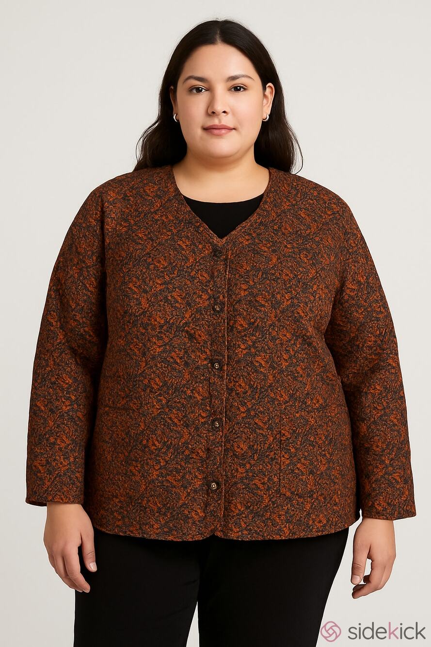 Croft & Barrow Brown Gold Quilted Floral Lightweight Fall Jacket Plus 4X